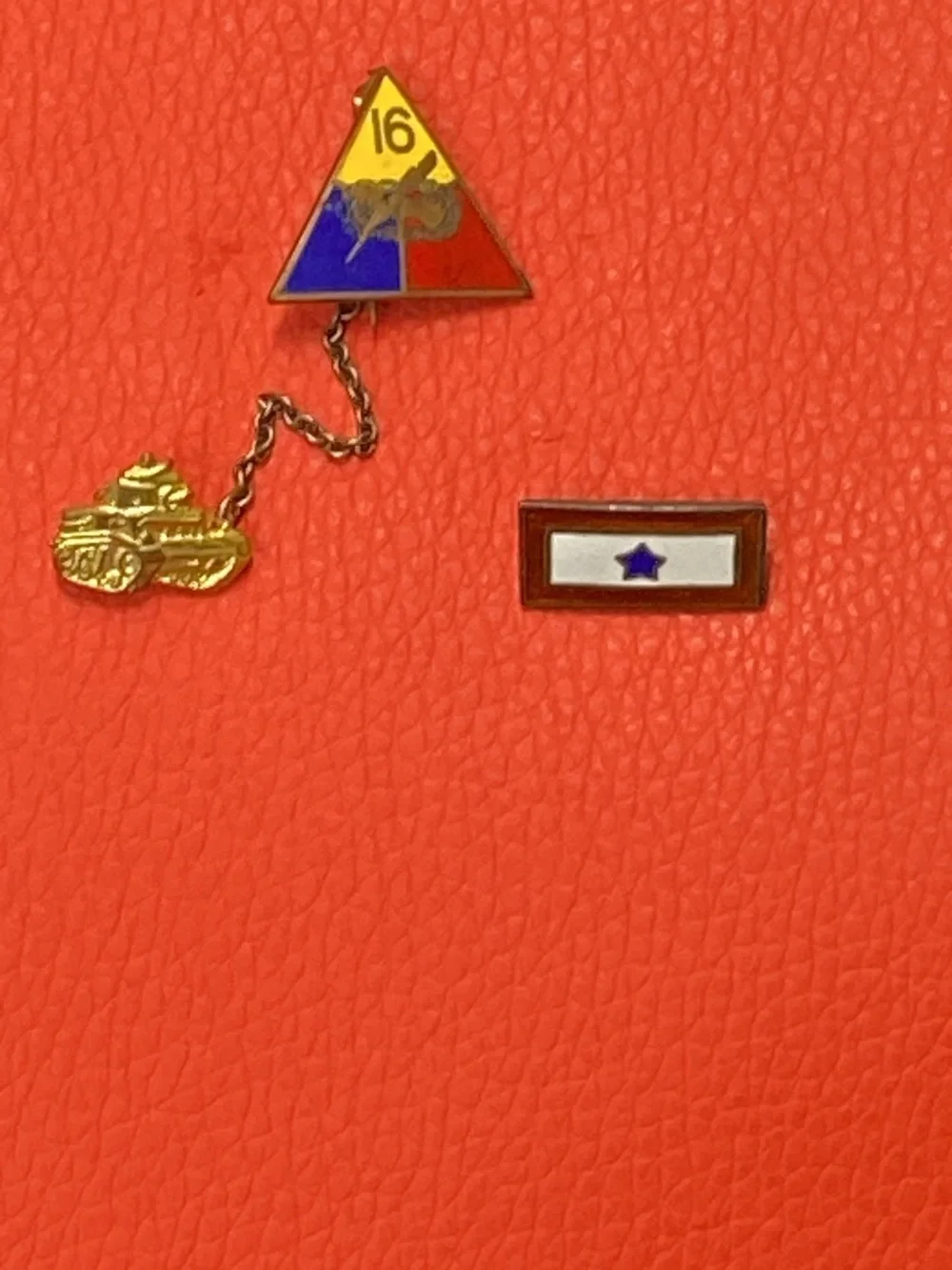 WW11 tank division pin bundle - Triangular Enamel Badge with Tank Charm